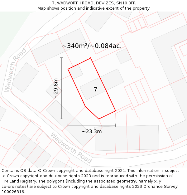 7, WADWORTH ROAD, DEVIZES, SN10 3FR: Plot and title map