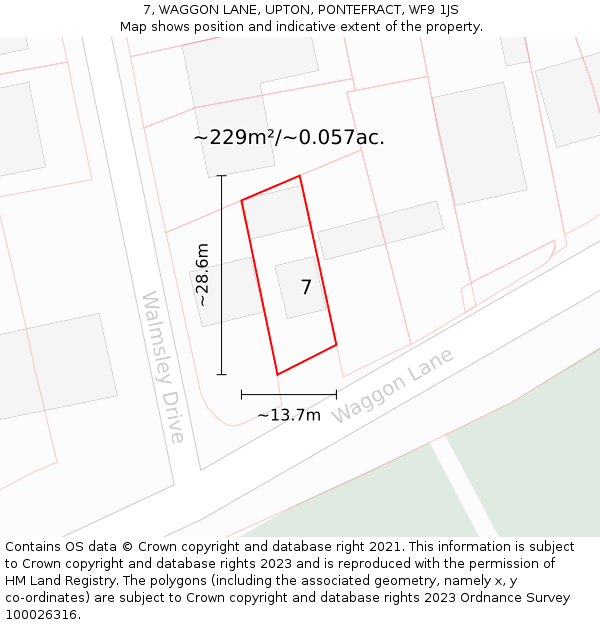 7, WAGGON LANE, UPTON, PONTEFRACT, WF9 1JS: Plot and title map