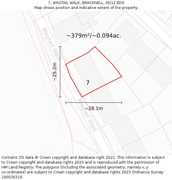 7, WAGTAIL WALK, BRACKNELL, RG12 8DS: Plot and title map