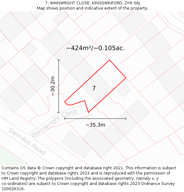 7, WAINWRIGHT CLOSE, KINGSWINFORD, DY6 0AJ: Plot and title map