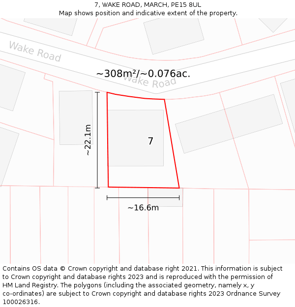 7, WAKE ROAD, MARCH, PE15 8UL: Plot and title map