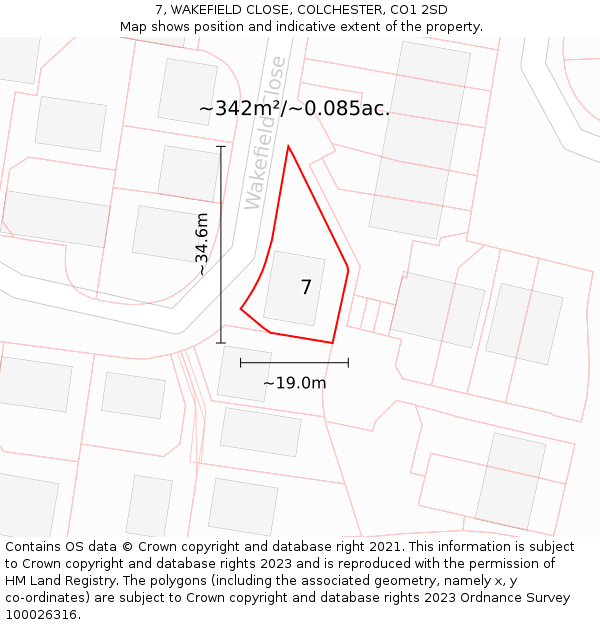 7, WAKEFIELD CLOSE, COLCHESTER, CO1 2SD: Plot and title map