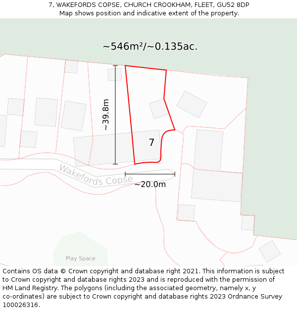 7, WAKEFORDS COPSE, CHURCH CROOKHAM, FLEET, GU52 8DP: Plot and title map