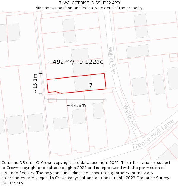 7, WALCOT RISE, DISS, IP22 4PD: Plot and title map