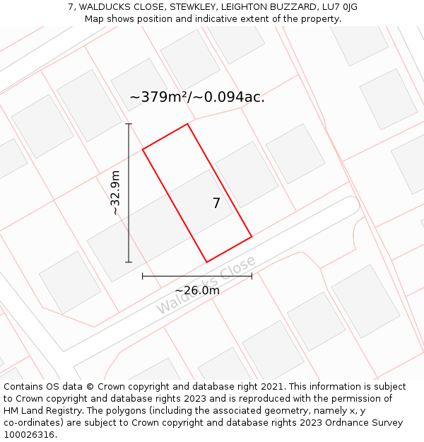 7, WALDUCKS CLOSE, STEWKLEY, LEIGHTON BUZZARD, LU7 0JG: Plot and title map