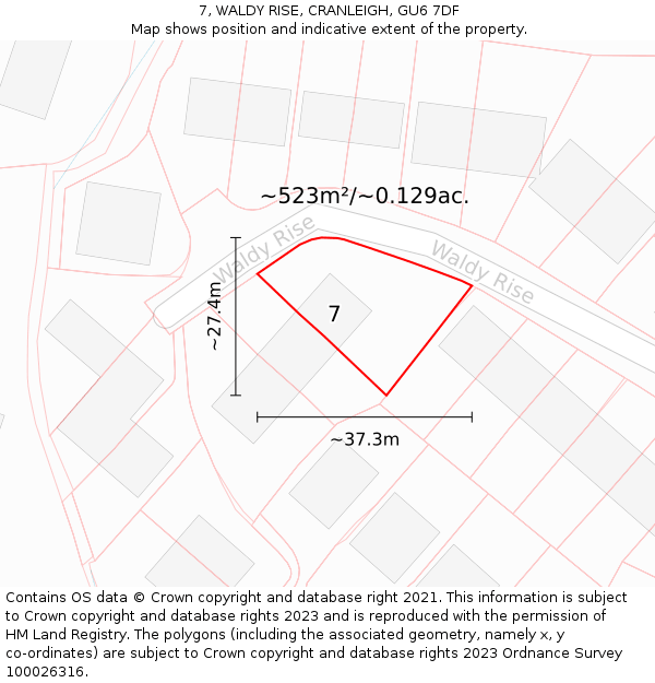 7, WALDY RISE, CRANLEIGH, GU6 7DF: Plot and title map