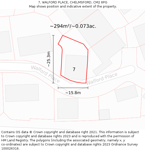 7, WALFORD PLACE, CHELMSFORD, CM2 6PG: Plot and title map