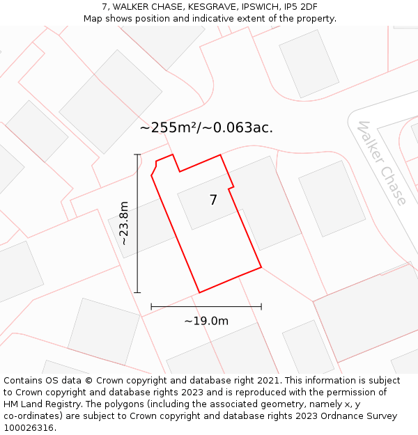 7, WALKER CHASE, KESGRAVE, IPSWICH, IP5 2DF: Plot and title map