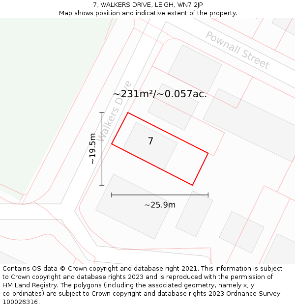 7, WALKERS DRIVE, LEIGH, WN7 2JP: Plot and title map