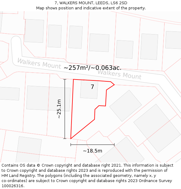 7, WALKERS MOUNT, LEEDS, LS6 2SD: Plot and title map