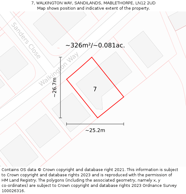 7, WALKINGTON WAY, SANDILANDS, MABLETHORPE, LN12 2UD: Plot and title map