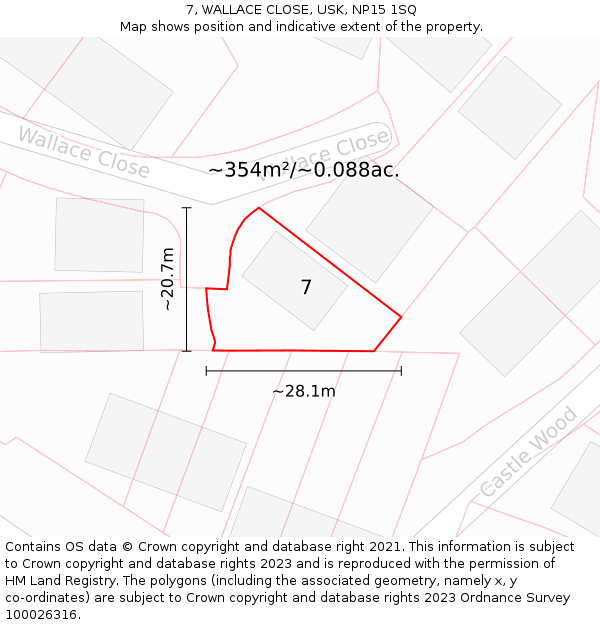 7, WALLACE CLOSE, USK, NP15 1SQ: Plot and title map