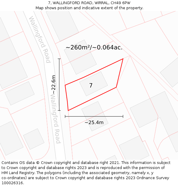 7, WALLINGFORD ROAD, WIRRAL, CH49 6PW: Plot and title map