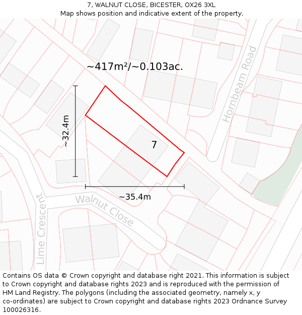 7, WALNUT CLOSE, BICESTER, OX26 3XL: Plot and title map