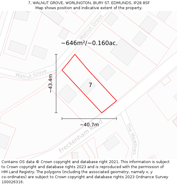 7, WALNUT GROVE, WORLINGTON, BURY ST. EDMUNDS, IP28 8SF: Plot and title map