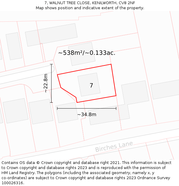 7, WALNUT TREE CLOSE, KENILWORTH, CV8 2NF: Plot and title map