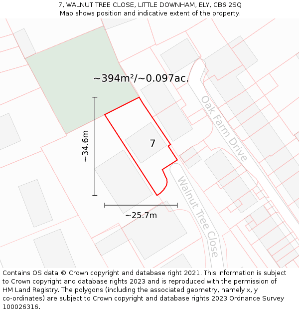 7, WALNUT TREE CLOSE, LITTLE DOWNHAM, ELY, CB6 2SQ: Plot and title map