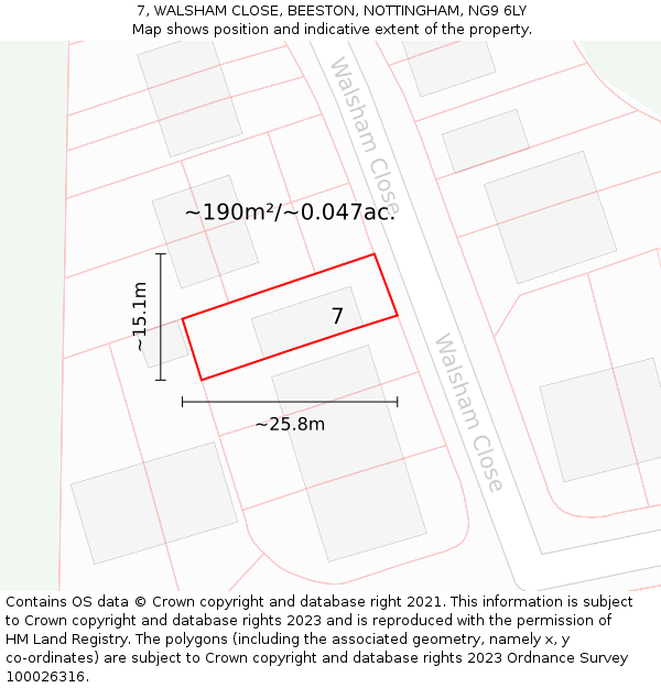 7, WALSHAM CLOSE, BEESTON, NOTTINGHAM, NG9 6LY: Plot and title map