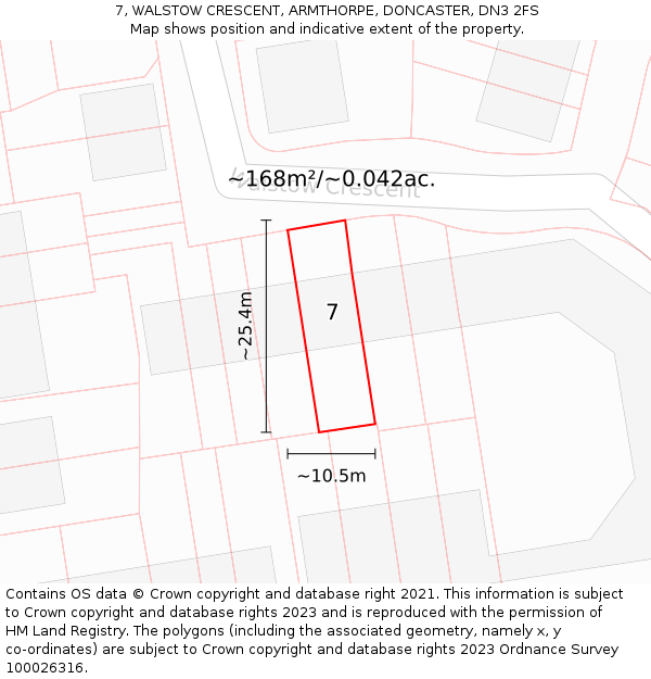 7, WALSTOW CRESCENT, ARMTHORPE, DONCASTER, DN3 2FS: Plot and title map