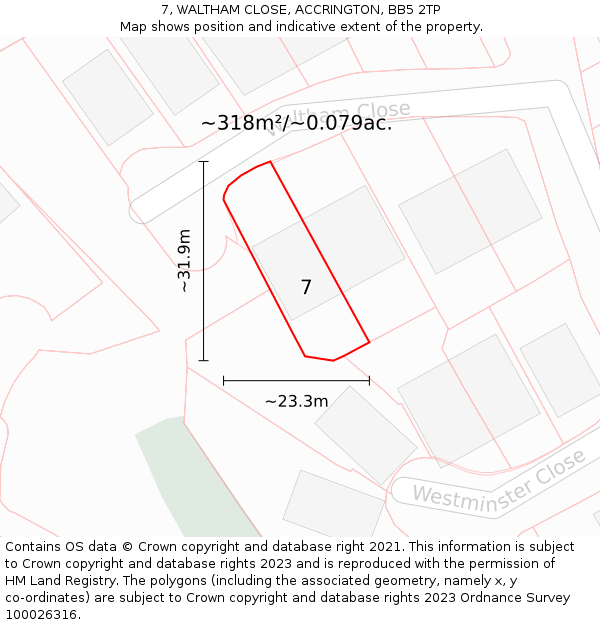 7, WALTHAM CLOSE, ACCRINGTON, BB5 2TP: Plot and title map