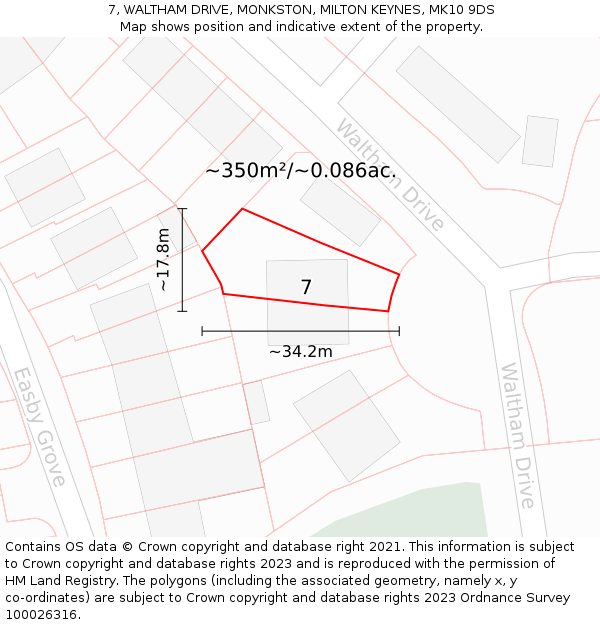 7, WALTHAM DRIVE, MONKSTON, MILTON KEYNES, MK10 9DS: Plot and title map