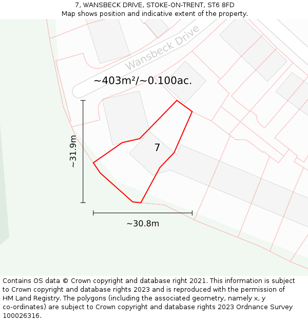 7, WANSBECK DRIVE, STOKE-ON-TRENT, ST6 8FD: Plot and title map
