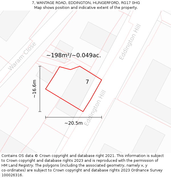 7, WANTAGE ROAD, EDDINGTON, HUNGERFORD, RG17 0HG: Plot and title map