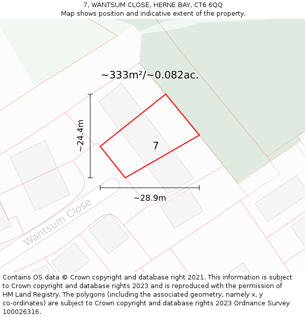 7, WANTSUM CLOSE, HERNE BAY, CT6 6QQ: Plot and title map