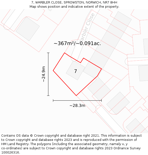 7, WARBLER CLOSE, SPROWSTON, NORWICH, NR7 8HH: Plot and title map