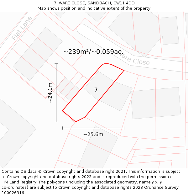 7, WARE CLOSE, SANDBACH, CW11 4DD: Plot and title map
