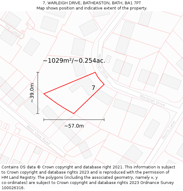 7, WARLEIGH DRIVE, BATHEASTON, BATH, BA1 7PT: Plot and title map