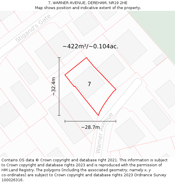 7, WARNER AVENUE, DEREHAM, NR19 2HE: Plot and title map