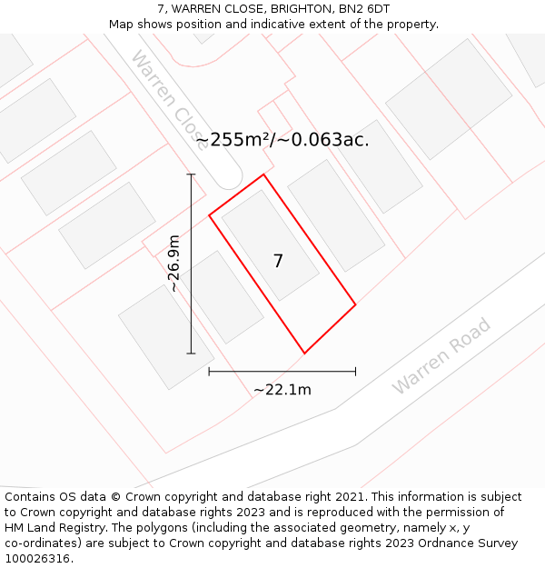 7, WARREN CLOSE, BRIGHTON, BN2 6DT: Plot and title map