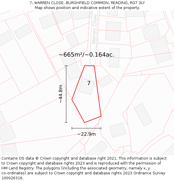7, WARREN CLOSE, BURGHFIELD COMMON, READING, RG7 3LY: Plot and title map