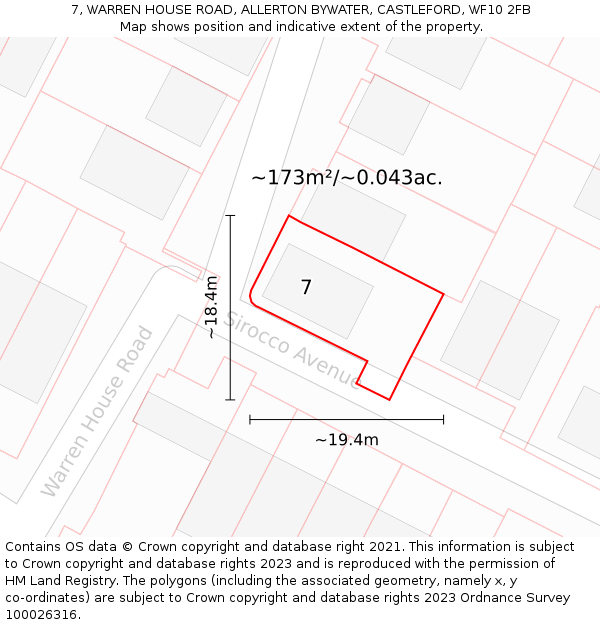 7, WARREN HOUSE ROAD, ALLERTON BYWATER, CASTLEFORD, WF10 2FB: Plot and title map