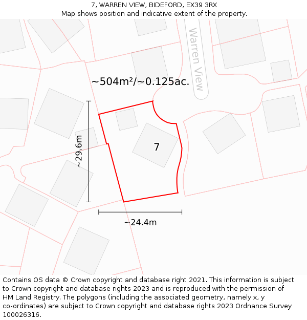 7, WARREN VIEW, BIDEFORD, EX39 3RX: Plot and title map