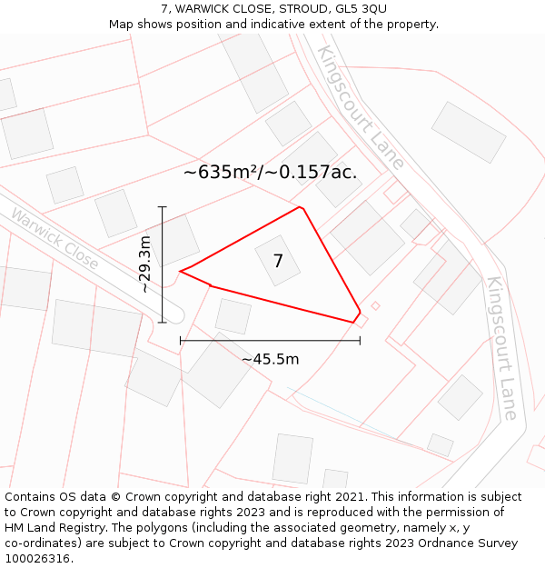 7, WARWICK CLOSE, STROUD, GL5 3QU: Plot and title map