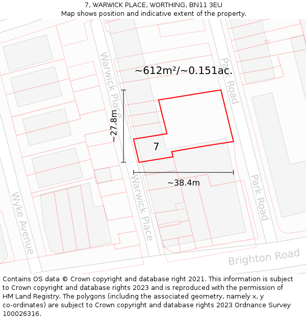 7, WARWICK PLACE, WORTHING, BN11 3EU: Plot and title map