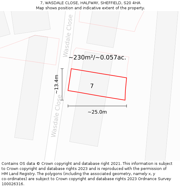7, WASDALE CLOSE, HALFWAY, SHEFFIELD, S20 4HA: Plot and title map