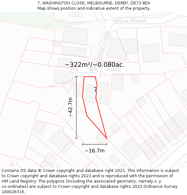 7, WASHINGTON CLOSE, MELBOURNE, DERBY, DE73 8EX: Plot and title map