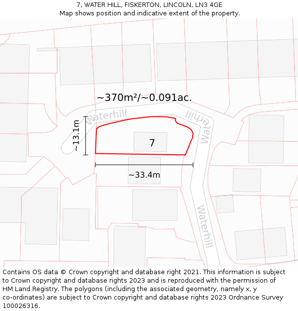 7, WATER HILL, FISKERTON, LINCOLN, LN3 4GE: Plot and title map