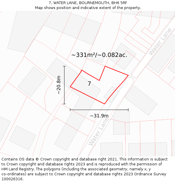 7, WATER LANE, BOURNEMOUTH, BH6 5RF: Plot and title map