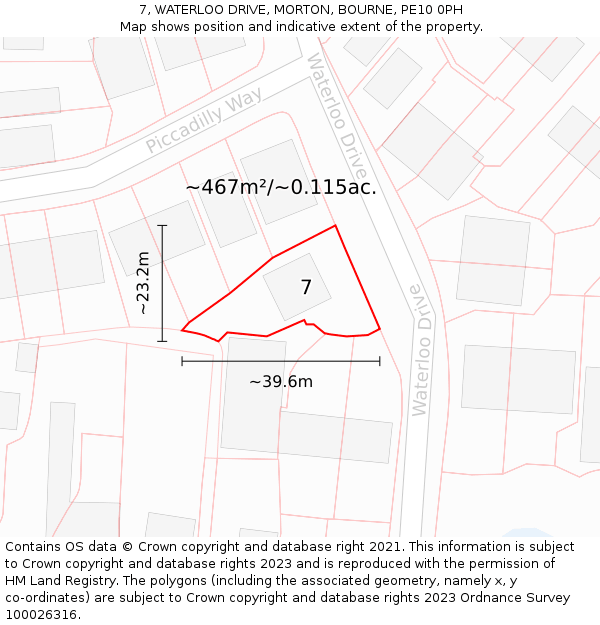 7, WATERLOO DRIVE, MORTON, BOURNE, PE10 0PH: Plot and title map