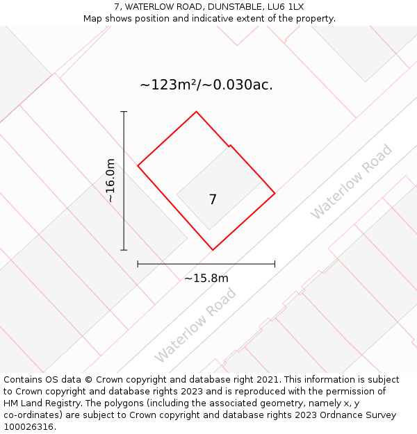 7, WATERLOW ROAD, DUNSTABLE, LU6 1LX: Plot and title map