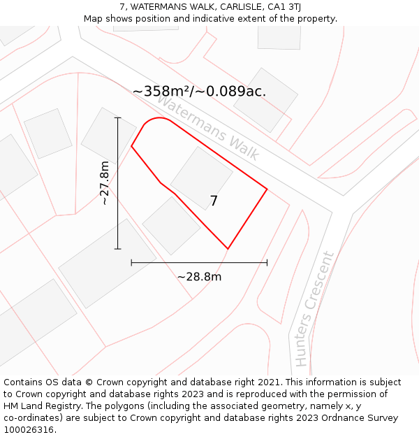 7, WATERMANS WALK, CARLISLE, CA1 3TJ: Plot and title map