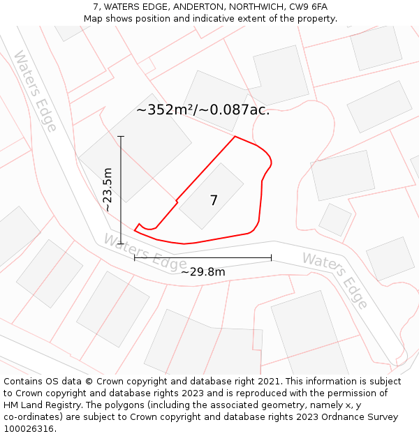 7, WATERS EDGE, ANDERTON, NORTHWICH, CW9 6FA: Plot and title map