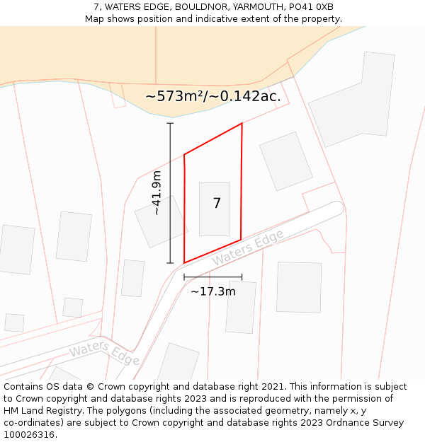 7, WATERS EDGE, BOULDNOR, YARMOUTH, PO41 0XB: Plot and title map