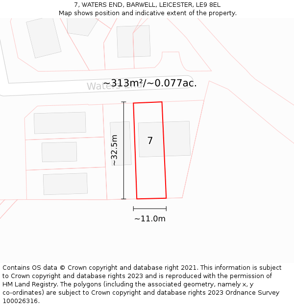 7, WATERS END, BARWELL, LEICESTER, LE9 8EL: Plot and title map