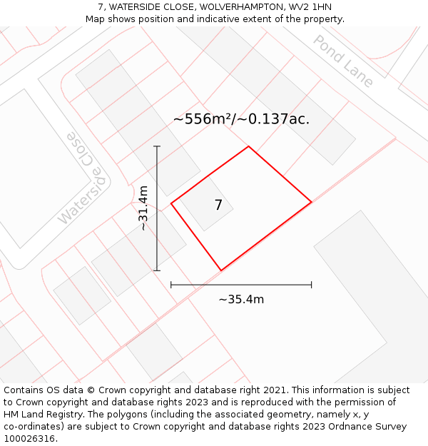 7, WATERSIDE CLOSE, WOLVERHAMPTON, WV2 1HN: Plot and title map