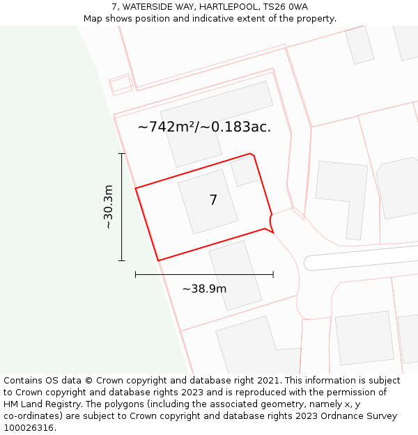 7, WATERSIDE WAY, HARTLEPOOL, TS26 0WA: Plot and title map